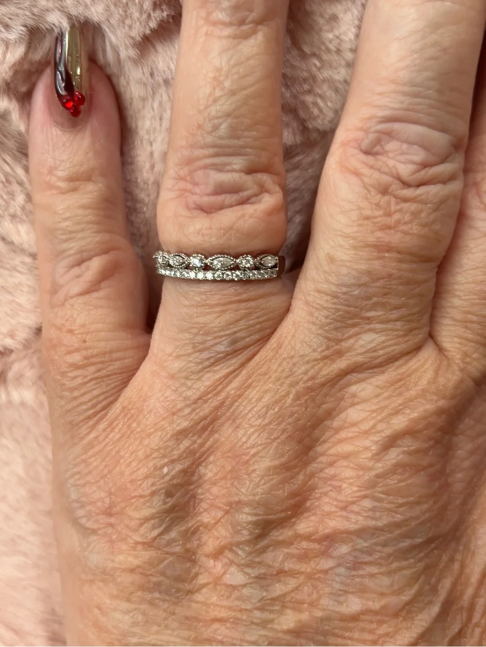 Moissanite Accent Silver Leaf Band Ring